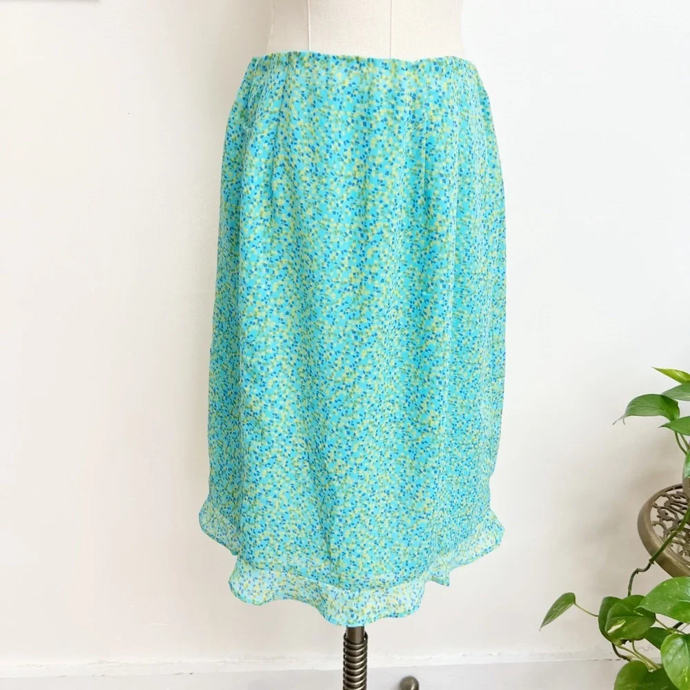 90s Chiffon Patterned Matching Skirt & Top Set size 8 medium